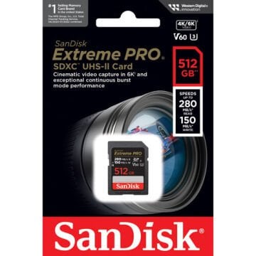 512GB Extreme Pro SDXC UHS-II 280 mb/s V60 SD Hafıza Kartı