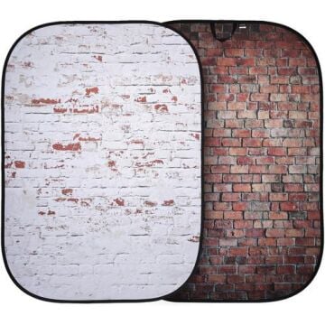 150x210cm Kırmızı/Beyaz Tuğla Temalı Taşınabilir Fon (5706)