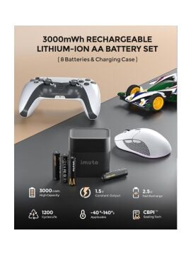 3000mWh AA & 1300mWh AAA Lityum Şarjlı Pil Seti (4+4) Yuvalı Şarj Ünitesi