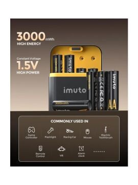3000mWh AA & 1300mWh AAA Lityum Şarjlı Pil Seti (4+4) Yuvalı Şarj Ünitesi