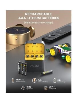 1300 mWh AAA Lityum Şarjlı Pil Seti (8’li) + 8 Yuvalı Şarj Ünitesi