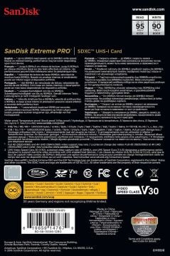 128GB Extreme Pro SDXC UHS-I 95 mb/s V30 SD Hafıza Kartı