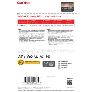 256GB Extreme Pro SDXC UHS-II 280 mb/s V60 SD Hafıza Kartı