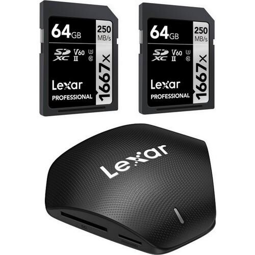 Professional 3’ü 1 Arada USB 3.1 Çoklu Kart Okuyucu Set + 2 x Lexar Professional 64GB 1667x SDXC UHS-II SD Hafıza Kartı