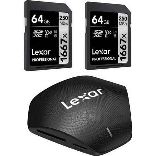Professional 3’ü 1 Arada USB 3.1 Çoklu Kart Okuyucu Set + 2 x Lexar Professional 64GB 1667x SDXC UHS-II SD Hafıza Kartı