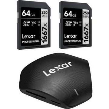 Professional 3’ü 1 Arada USB 3.1 Çoklu Kart Okuyucu Set + 2 x Lexar Professional 64GB 1667x SDXC UHS-II SD Hafıza Kartı