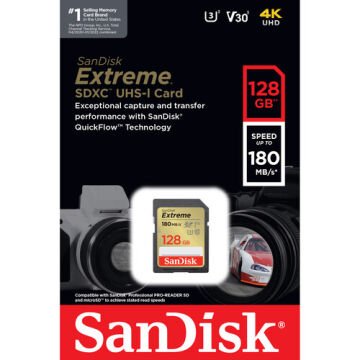 128GB Extreme SDXC UHS-I 180 mb/s V30 SD Hafıza Kartı