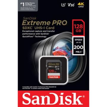 128 GB Extreme Pro UHS-I SDXC 200MB/s V30 Hafıza Kartı